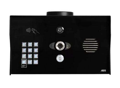 AES OPYN-PRO-4G-PBK-US, 1 button Opyn Pro IP Video Callbox Powder Coat Pedestal with Keypad and Prox 125k Reader includes built-in 4G Cellular Router. (Horizontal Surface Mount) 