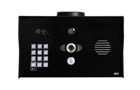 AES OPYN-PRO-IP-PBK-US, 1 button Opyn Pro IP Powder Coat Pedestal Callbox with Keypad and Prox 125k Reader. (Horizontal Surface Mount) 